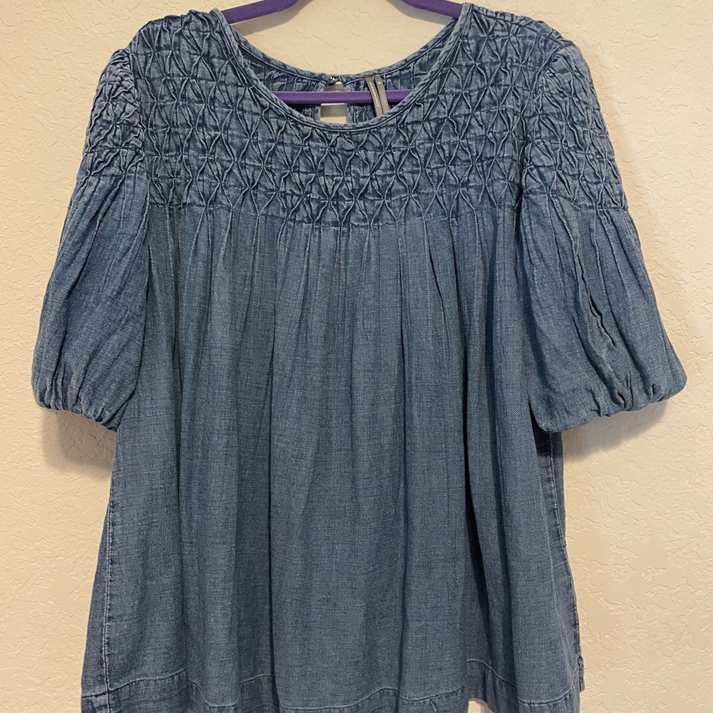 Anthropologie Blue Denim Smocked Women's Top XL